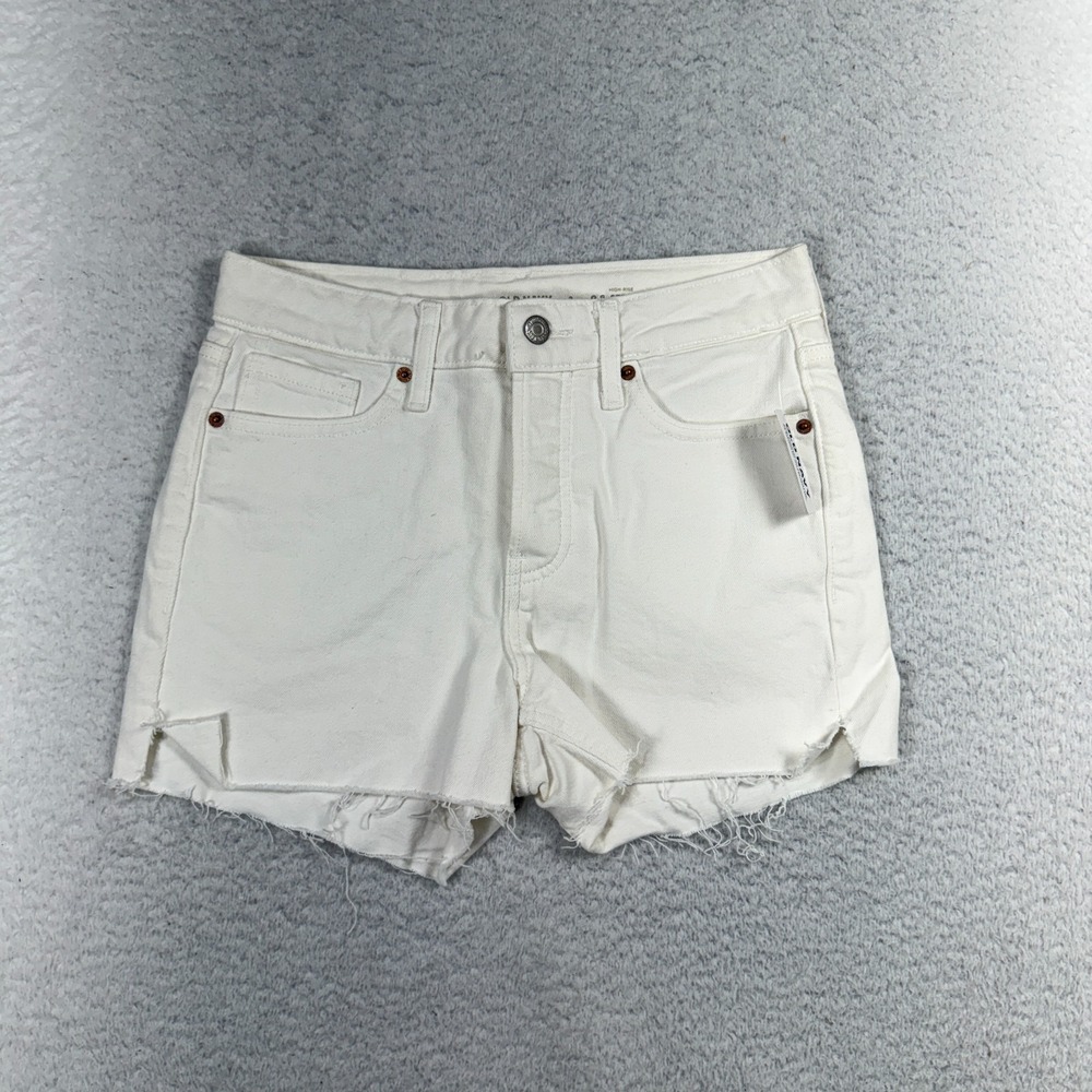 Old Navy High-Rise OG Straight Women Denim Shorts 2 (W27) Raw Hem NWT White